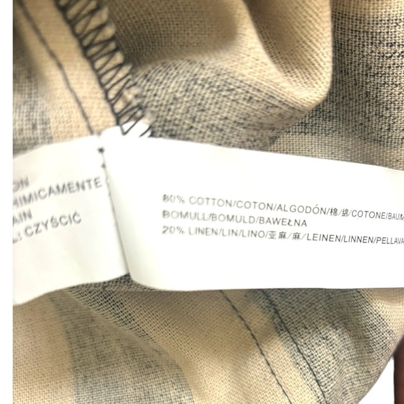 Moon River Black Tan Stripe Linen Cotton off the shoulder Dress Pockets SZ M - Picture 6 of 11